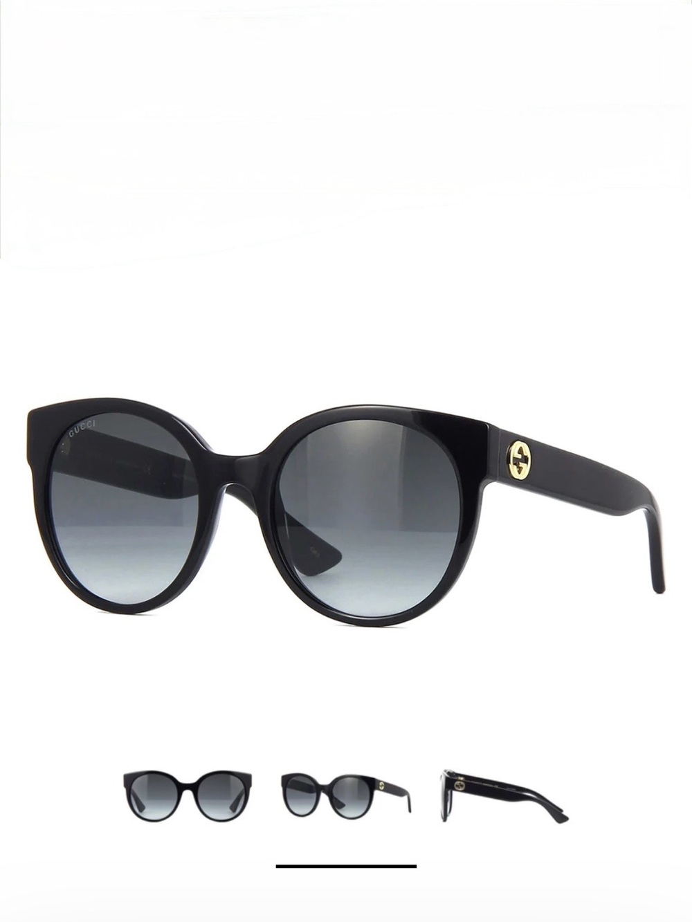Gucci Black Round Acetate Sunglasses with Gradient Gray Lenses